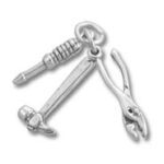 Miniature silver tool charms: hammer, screwdriver, pliers