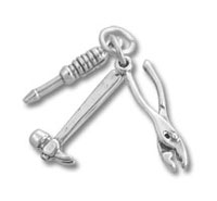 Miniature silver tool charms: hammer, screwdriver, pliers Miniature silver tool charms: hammer, screwdriver, pliers