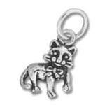 Silver cat charm pendant with bow