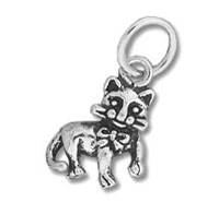 Silver cat charm pendant with bow
