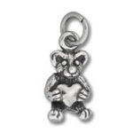 Silver mouse charm holding heart pendant