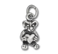 Silver mouse charm holding heart pendant