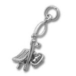 Silver fishing charm with rod and creel