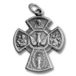 Ornate metal religious cross pendant with icons