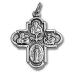 Silver Catholic crucifix pendant with saint images