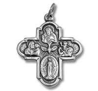 Silver Catholic crucifix pendant with saint images