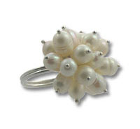 Silver ring with clustered white pearls