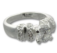 White gold diamond ring with pave side bands