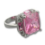 Silver ring with large pink gemstone