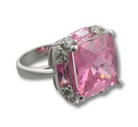 Silver ring with large pink gemstone