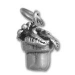 silver cupcake charm pendant with leaf