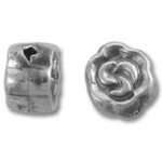 Two silver beads, square and flower-shaped