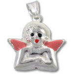 Silver angel pendant with red enamel wings