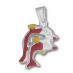 Silver anatomical heart pendant with red accents