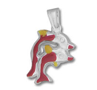 Silver anatomical heart pendant with red accents