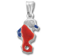 Silver seahorse pendant with red and blue enamel