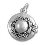 Silver round locket pendant with floral wreath