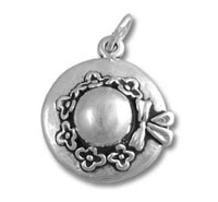 Silver round locket pendant with floral wreath