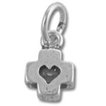 Silver cross charm pendant with heart cutout