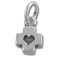 Silver cross charm pendant with heart cutout