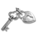 Silver key and heart-shaped padlock charm