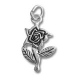 Silver rose pendant charm with leaves