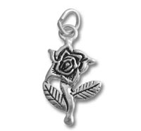 Silver rose pendant charm with leaves