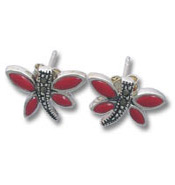 Red enamel butterfly stud earrings