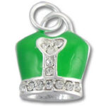 Green enamel crown charm with rhinestones