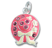 Pink rhinestone charm pendant with bow