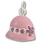 Pink bell charm pendant with rhinestones