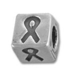 Silver cube bead with awareness ribbon cutouts