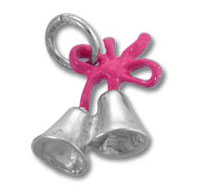 Silver jingle bells charm with pink bow
