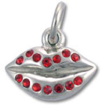 Silver lips pendant with red rhinestones