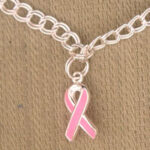 Silver chain necklace with pink ribbon charm