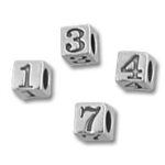 Silver numbered cube beads 1 3 4 7