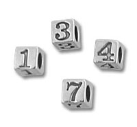 Silver numbered cube beads 1 3 4 7