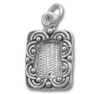 Silver-tone rectangular filigree pendant charm