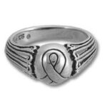 Silver ring with heart and ribbon symbol