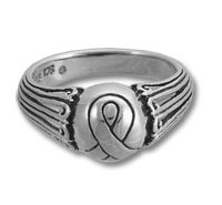Silver ring with heart and ribbon symbol