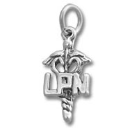 Silver LPN caduceus pendant charm