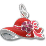 Red hat charm with pink rhinestone flower