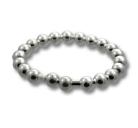 Shiny silver beaded bracelet on white background
