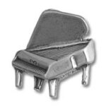 Grayscale grand piano illustration with open lid