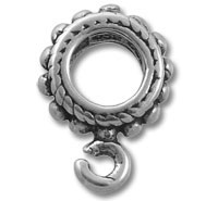 Ornate metal ring with dangling crescent charm