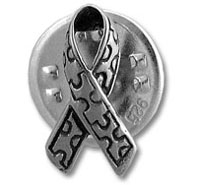 Silver autism puzzle ribbon pin