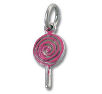 Pink lollipop charm pendant with silver loop
