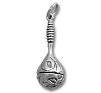 Silver maraca pendant with engraved tribal designs