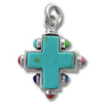 Turquoise cross pendant with colorful stone accents