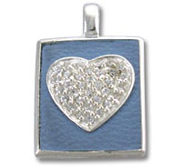 Rectangular silver pendant with diamond heart